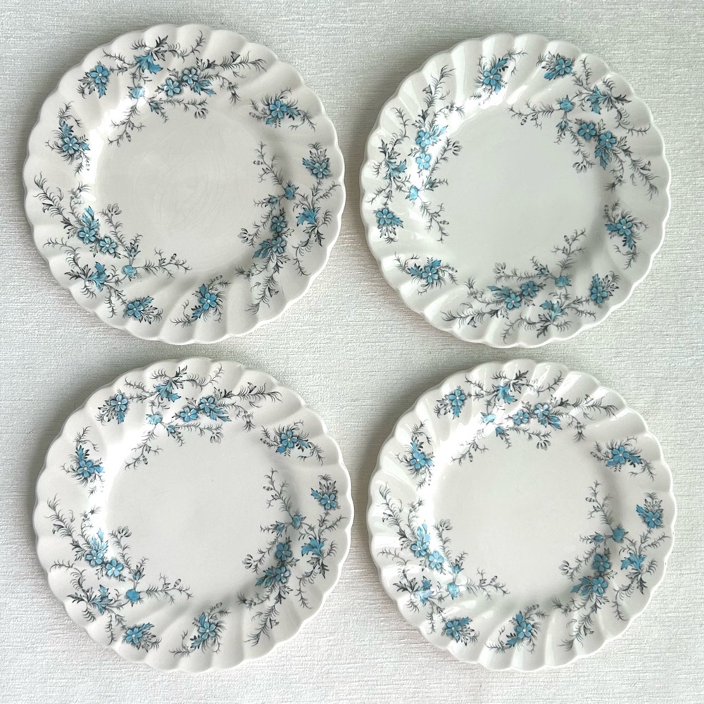 (4) FORGET-ME-NOT english bone china dessert plates staffordshire ware